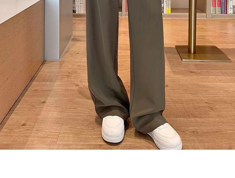 High Waist Adhesive Strap Wide Leg Dress Pants Product Image