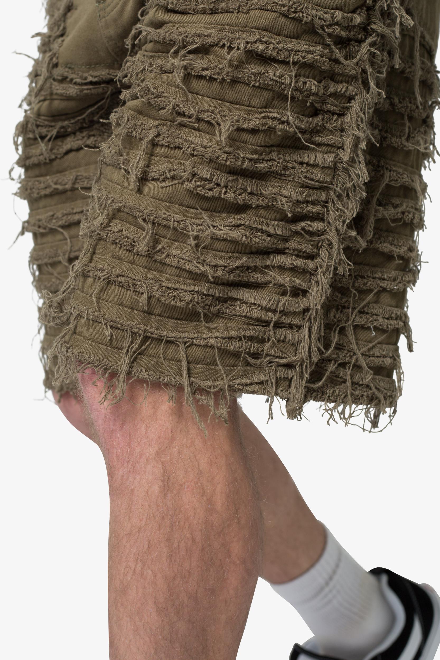 Allover Frayed Denim Shorts - Olive Product Image