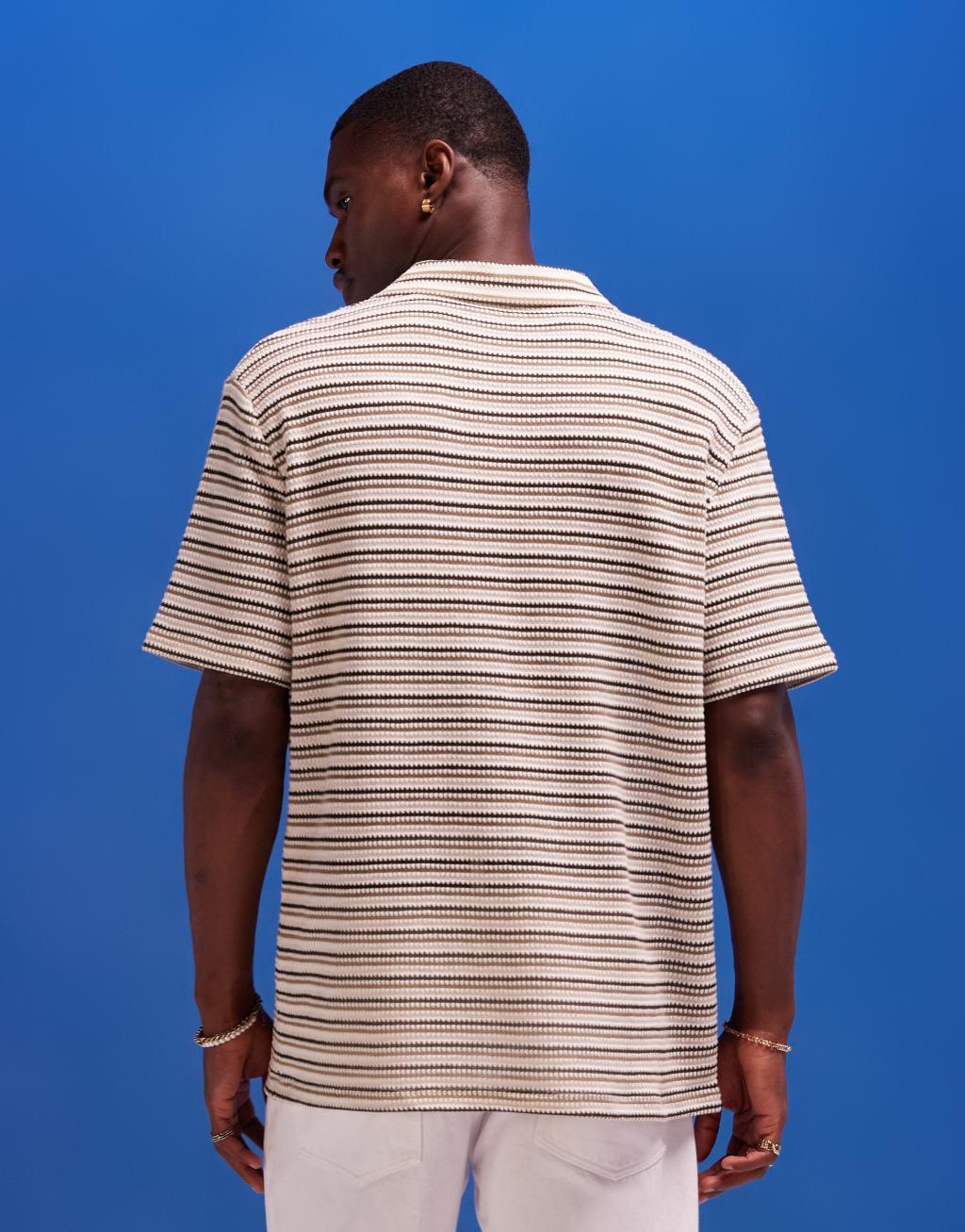 ASOS DESIGN relaxed revere neck polo shirt in textured stripe Product Image