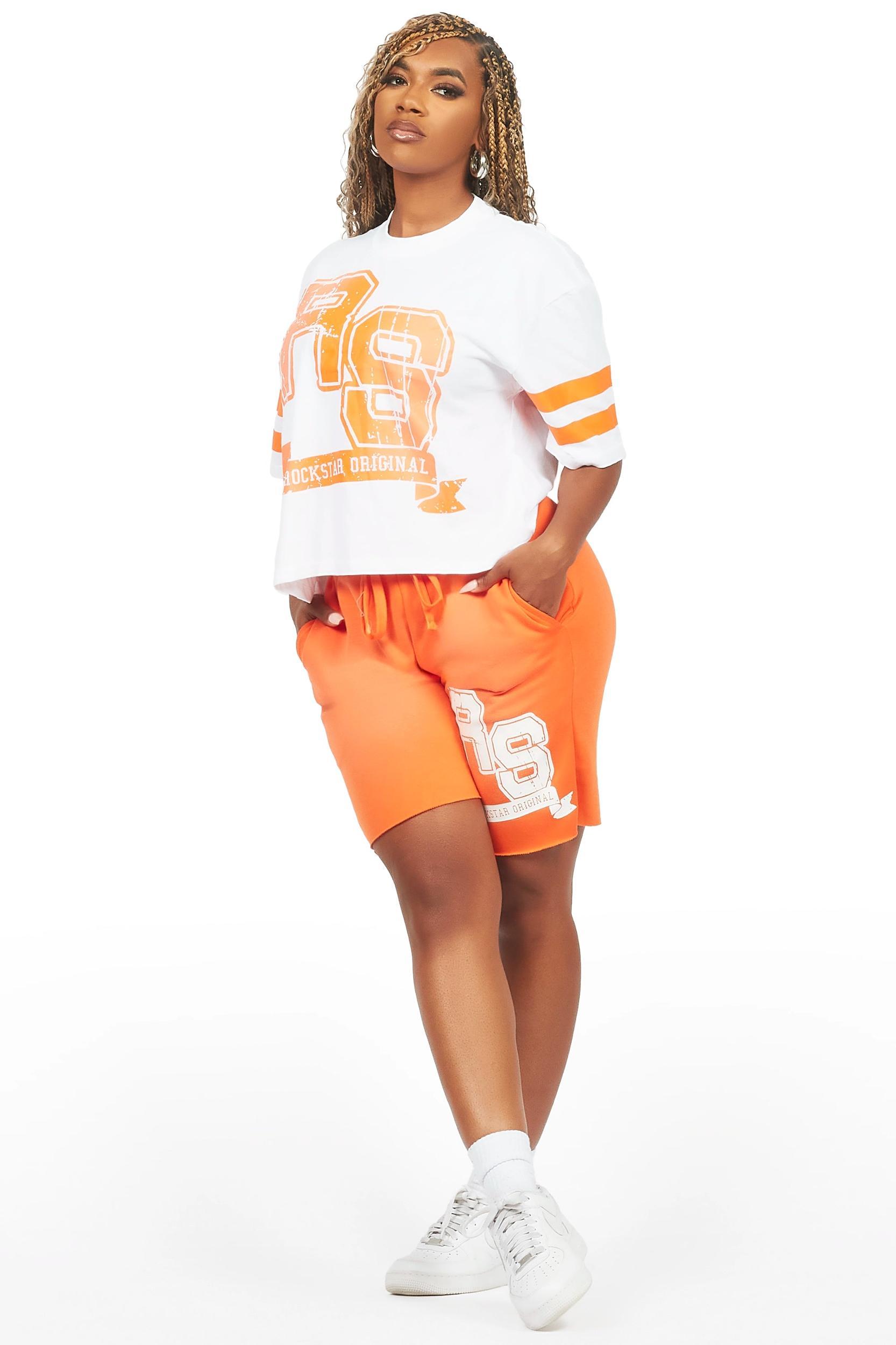 Tenita White/Orange T-Shirt Short Set Female Product Image