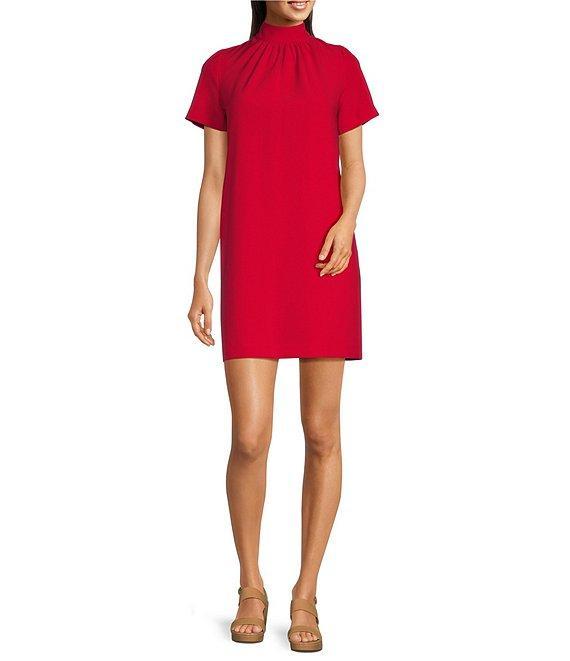 Alex Marie Sylvia Crepe Short Sleeve Mock Neck Dress Product Image