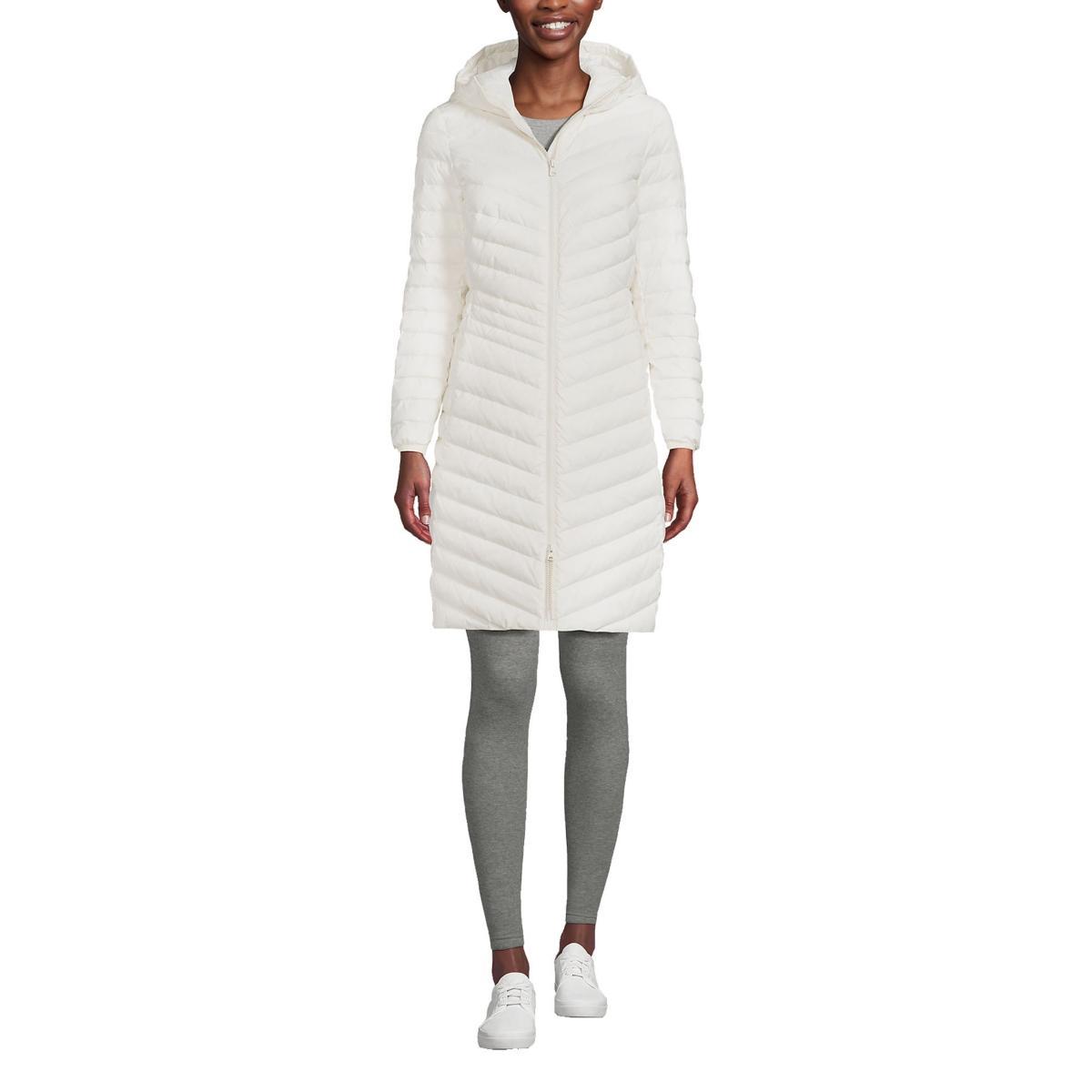 Women's Lands' End Hooded Wanderweight Ultralight Packable Long Down Coat, Size: Medium Tall, Black Product Image