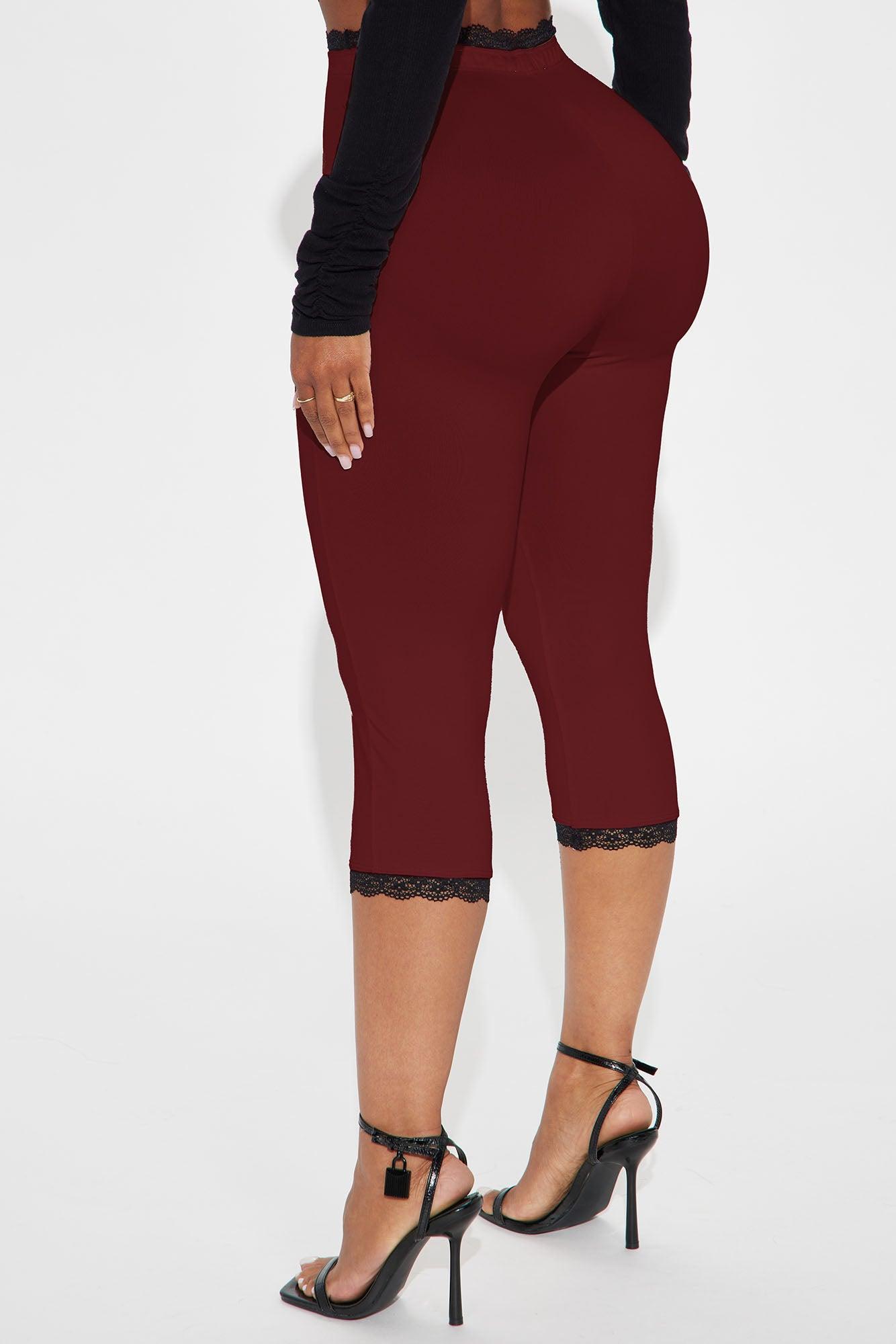 Valentina Solid Lace Trim Capri Legging - Burgundy Product Image
