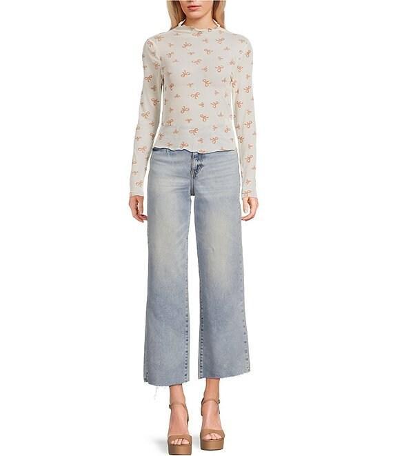 Moa Moa Bow Printed Mock Neck Long Sleeve Top Product Image
