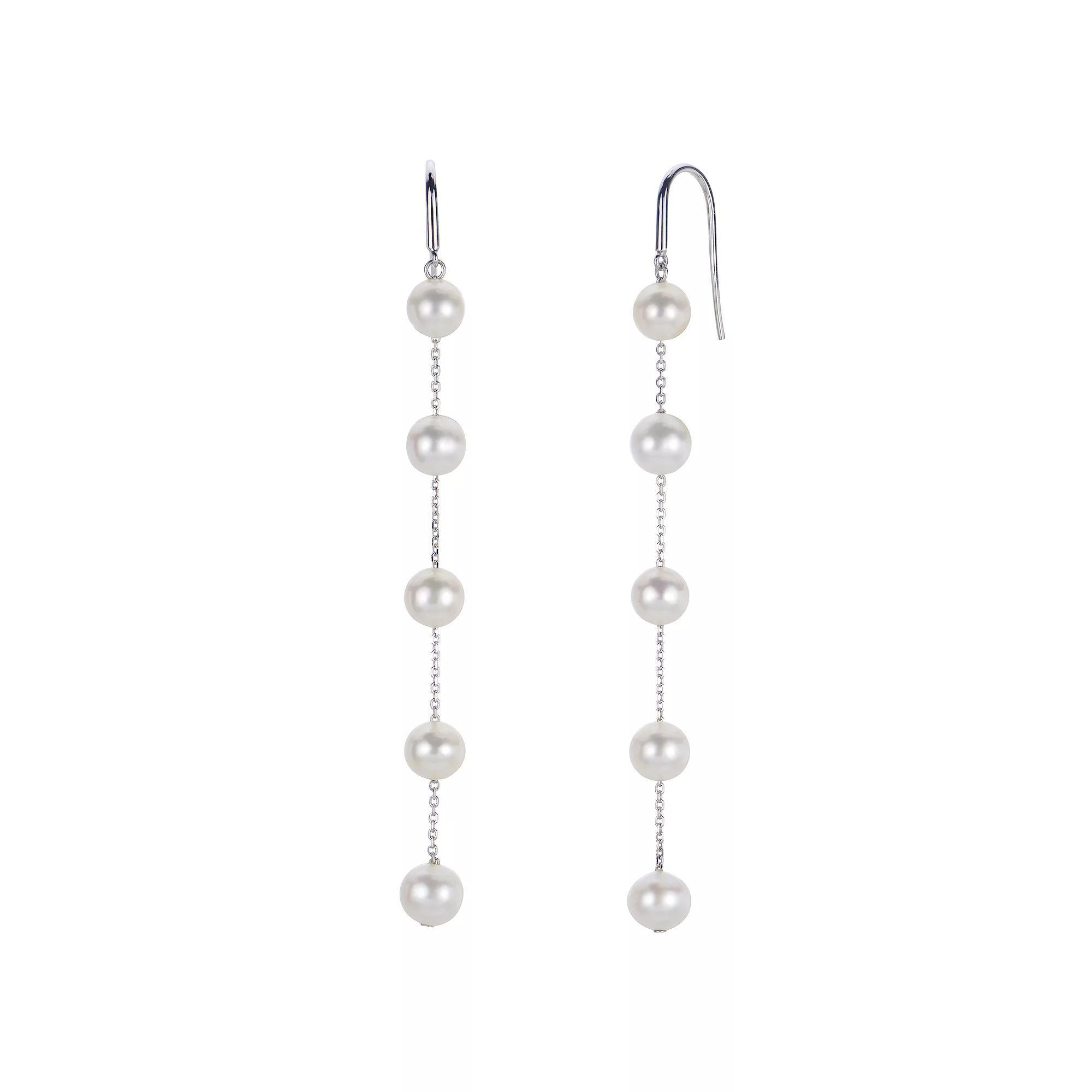 PearLustre by Imperial Sterling Silver Freshwater Cultured Pearl Station Linear Drop Earrings, Womens Product Image