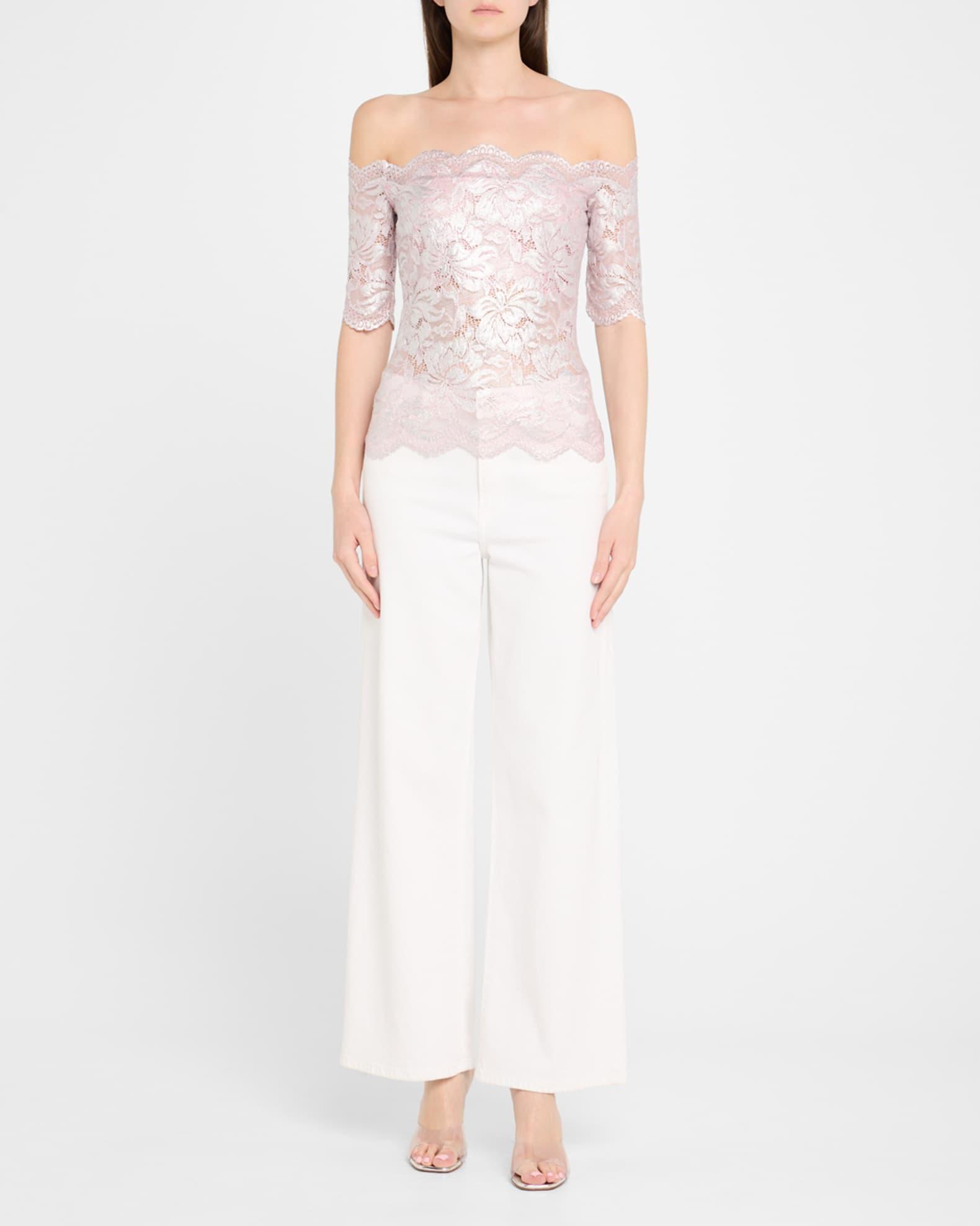 Off-The-Shoulder Metallic Lace Top Product Image
