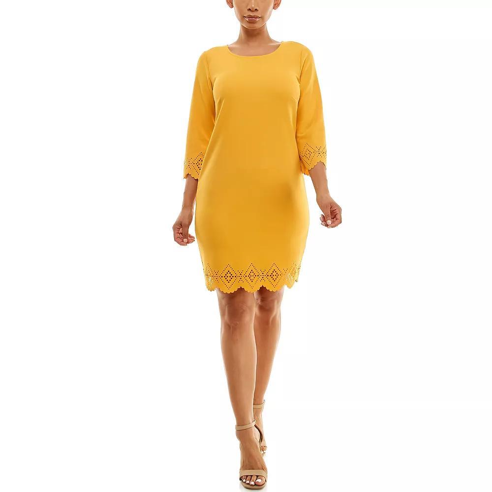 Women's Nina Leonard Laser Cut Dress, Size: Large, Yellow Product Image