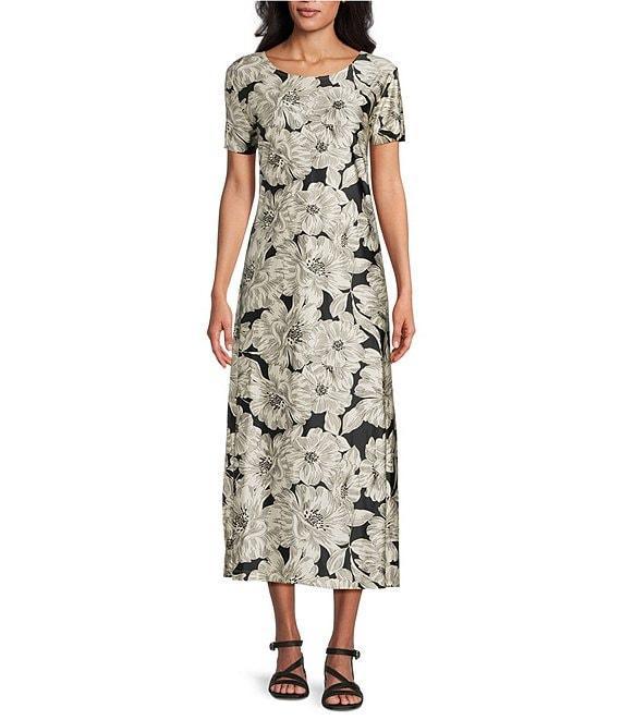 Bryn Walker Wesley Bianchi Neri Foiri Knit Crew Neck Short Sleeve Midi Dress Product Image