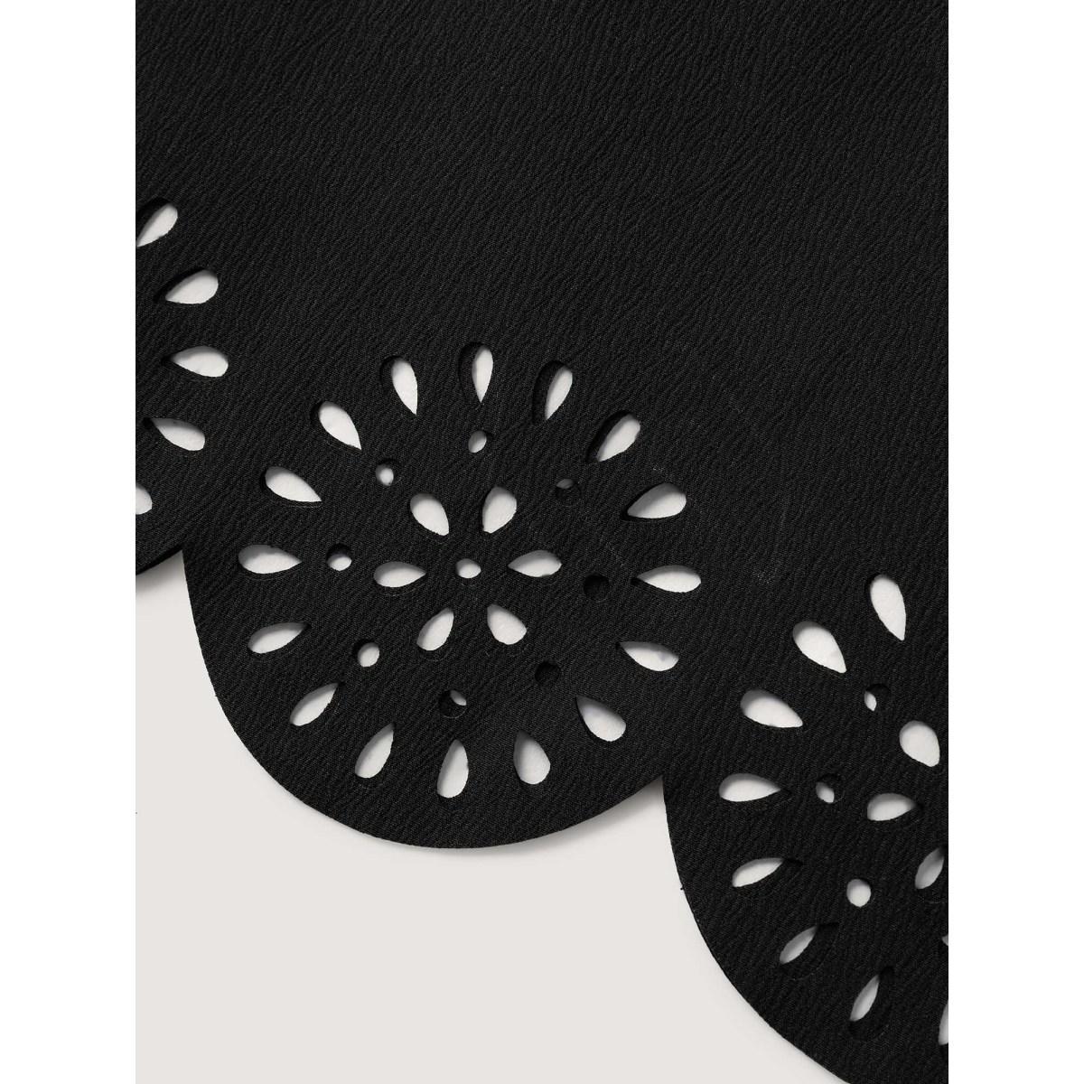 Plus Size Scalloped Hem Laser Cut Wide-Leg Pants Women Black Casual Wide Leg Mid Rise Everyday-Casual Pants BloomChic 22-24/3X Product Image