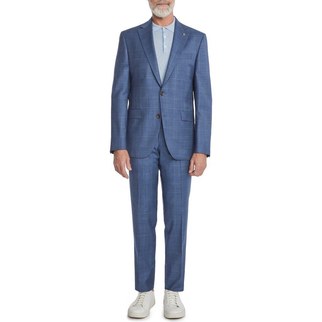 JACK VICTOR Esprit Windowpane Check Stretch Wool Suit In Mid Blue Product Image