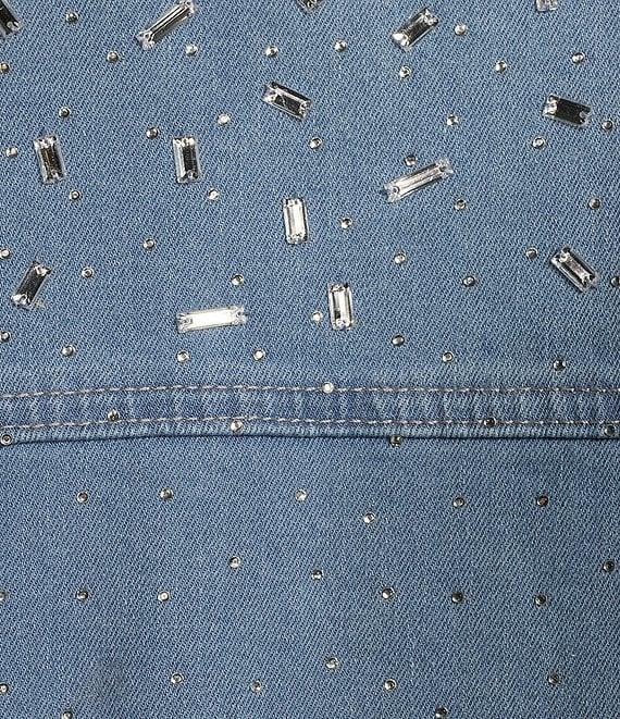 Gianni Bini Tara Point Collar Rhinestone Long Sleeve Denim Jacket Product Image
