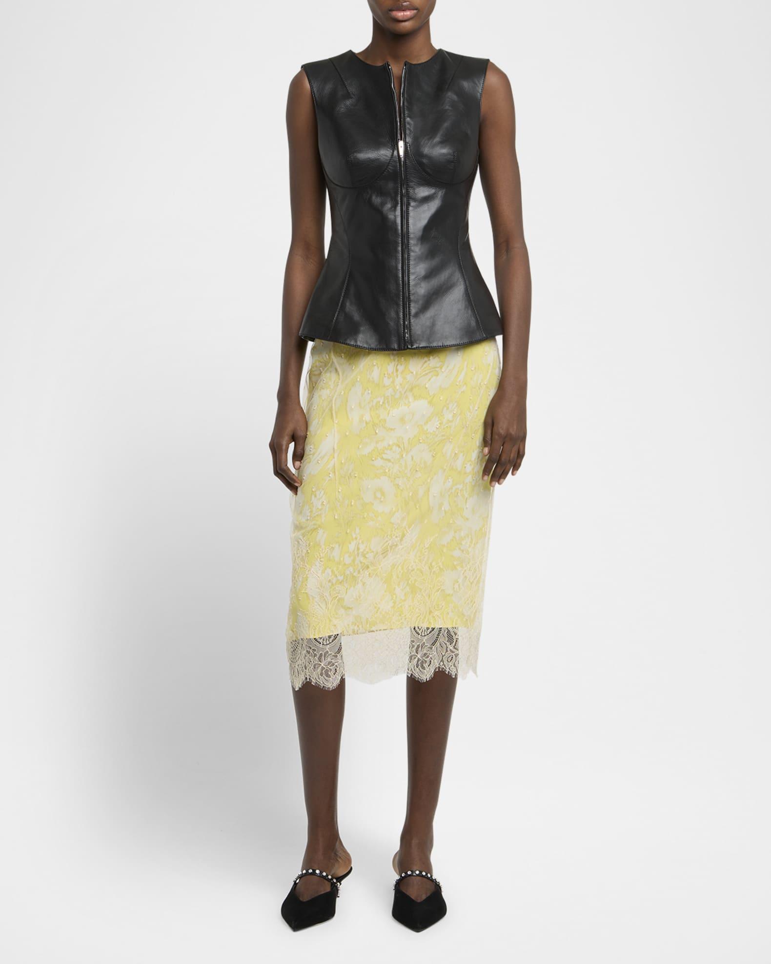 Sleeveless Zip-Up Seamed Leather Top Product Image