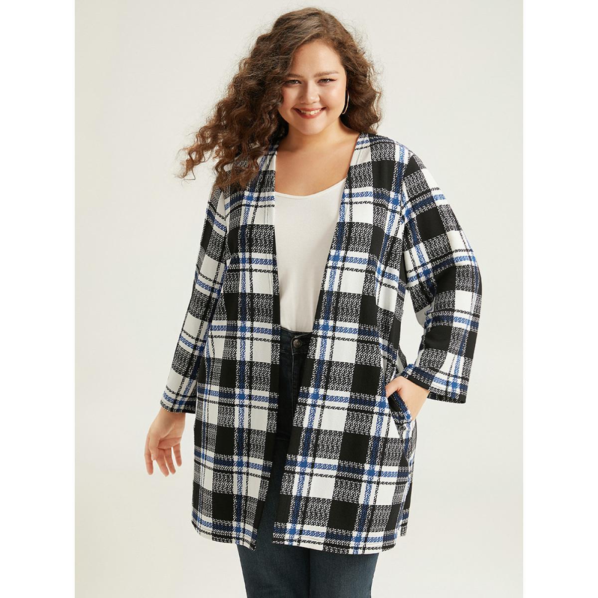 Plus Size Plaid Print Pocket Open Front Kimono Women Multicolor Casual Contrast Pocket Dailywear Kimonos BloomChic 14-16/1X Product Image