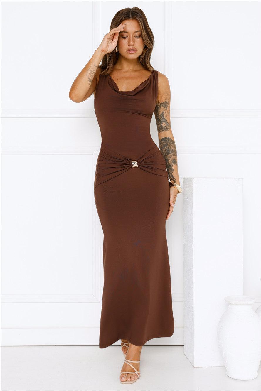 Rosé Routine Maxi Dress Brown Product Image