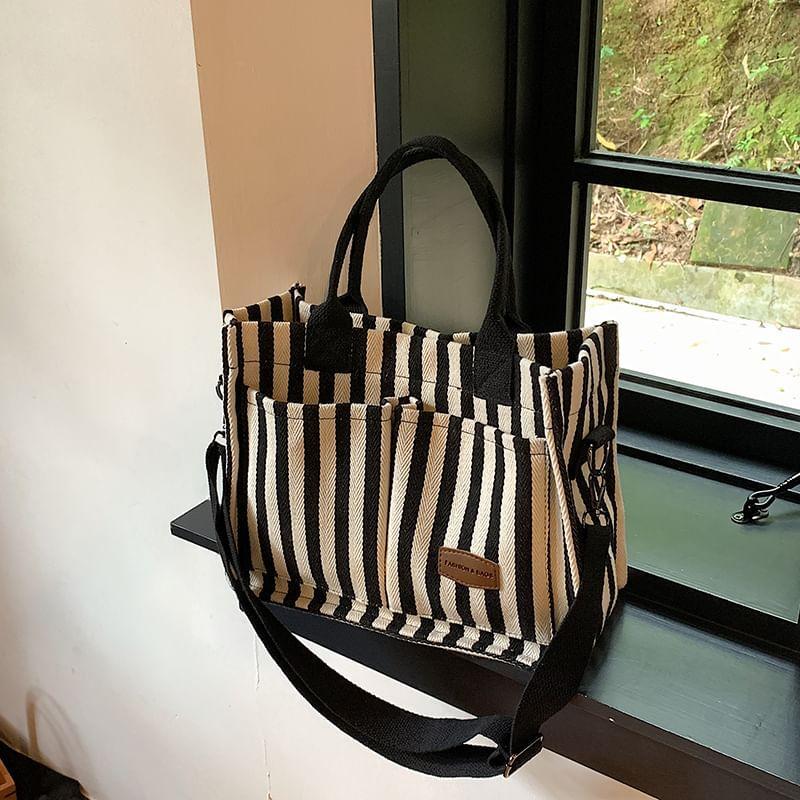 Striped Multi-Pocket Tote Bag Product Image