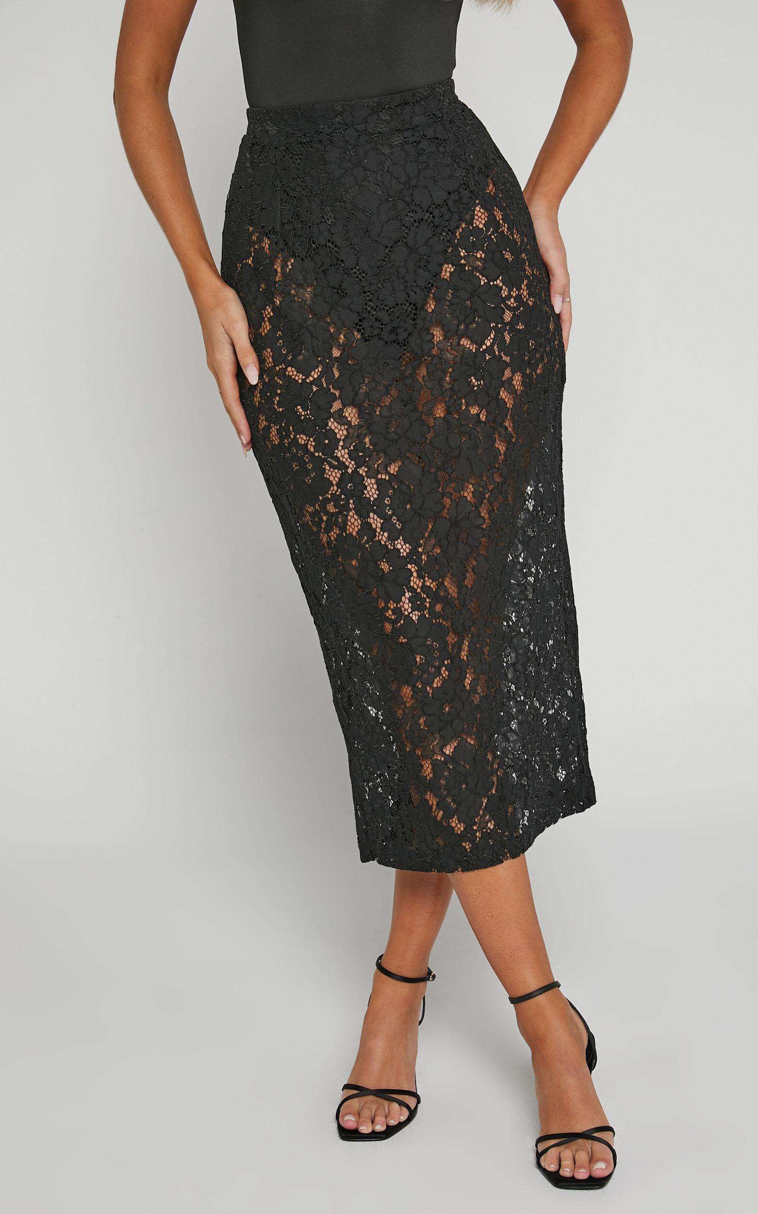 Jazmin Midi Skirt - Lace Skirt in Black Product Image