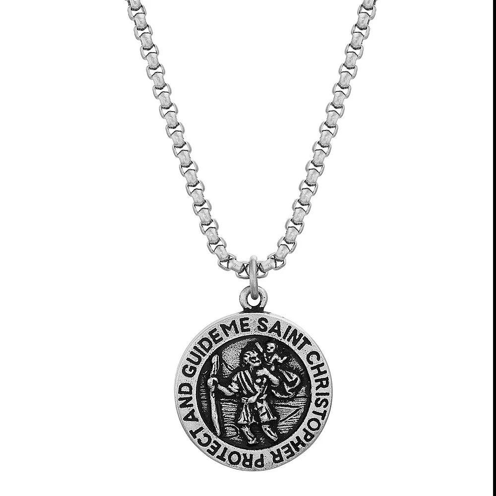 1913 Mens Oxidized Stainless Steel Saint Christopher Pendant Necklace Product Image