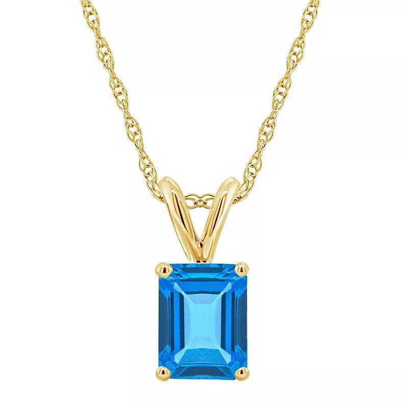 Celebration Gems 14k Gold Emerald Cut Blue Topaz Pendant Necklace, Women's, Size: 18" Product Image