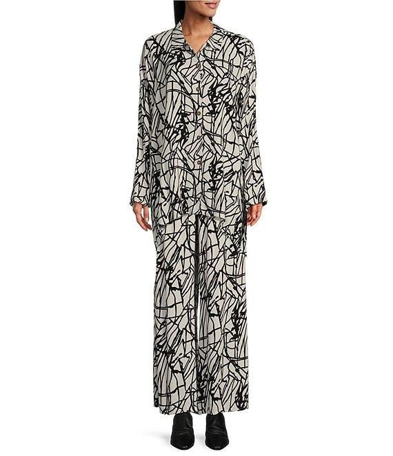 Bryn Walker Mirren Rayon Crepe Netta Print Collar Neck Long Sleeve Button Front Top Product Image
