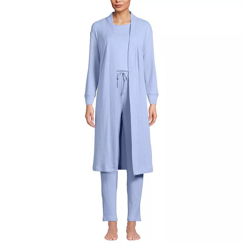 Petite Lands' End Women's Cozy 3-Piece Pajama Top, Pajama Pants and Robe Sleep Set, Size: Large Petite, Gray Melange Product Image