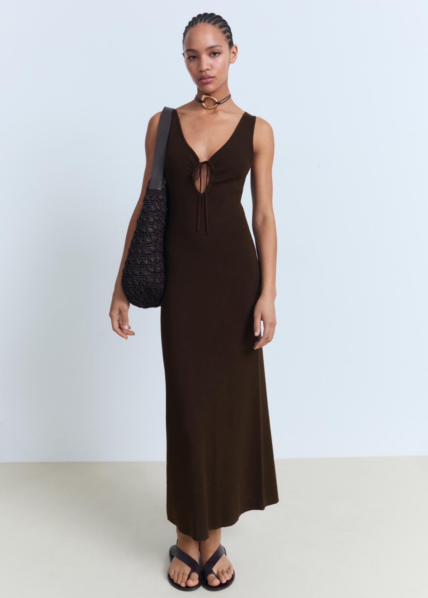 Knitted dress with bow neckline - Women | MANGO USA Product Image