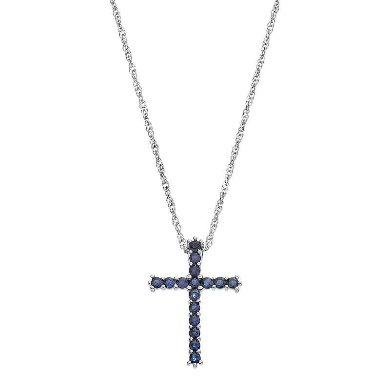 Celebration Gems Sterling Silver Sapphire Cross Pendant Necklace, Womens Blue Product Image