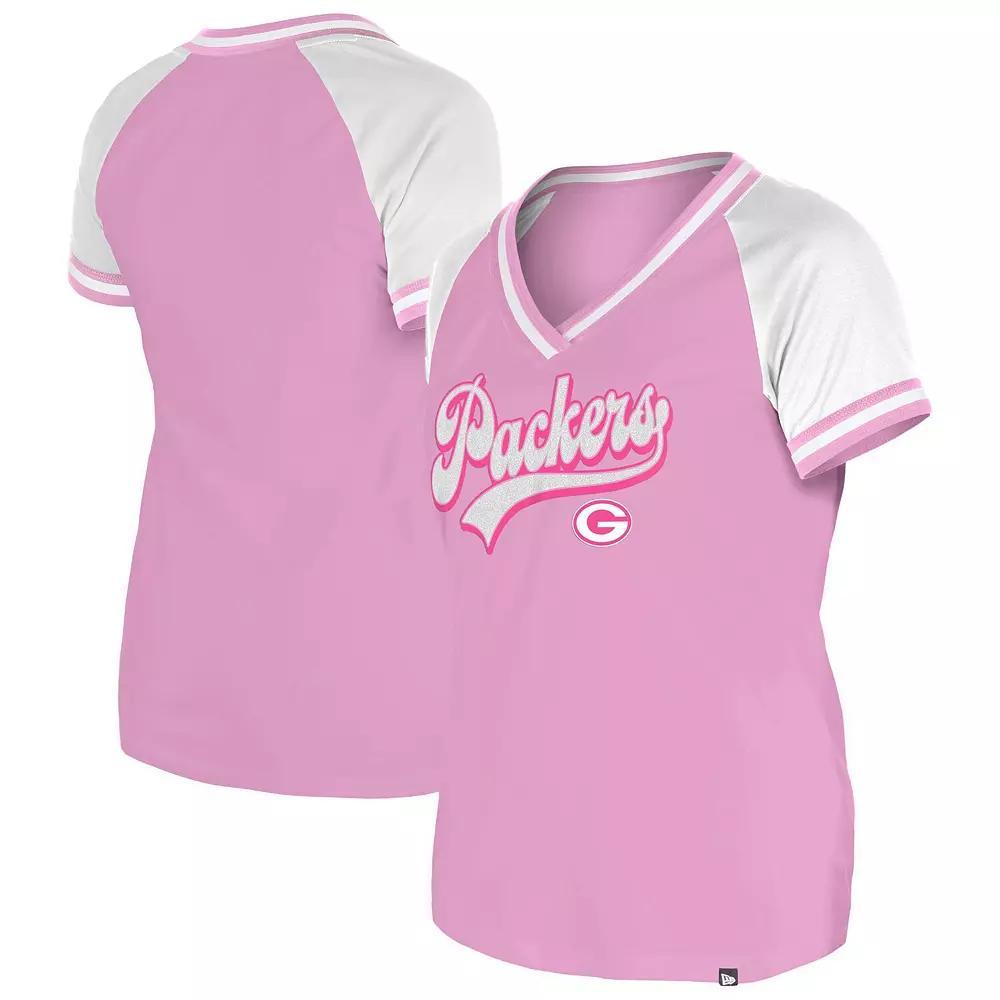 Women's New Era Pink Green Bay Packers Color Multiplier V-Neck T-Shirt, Size: XS Product Image