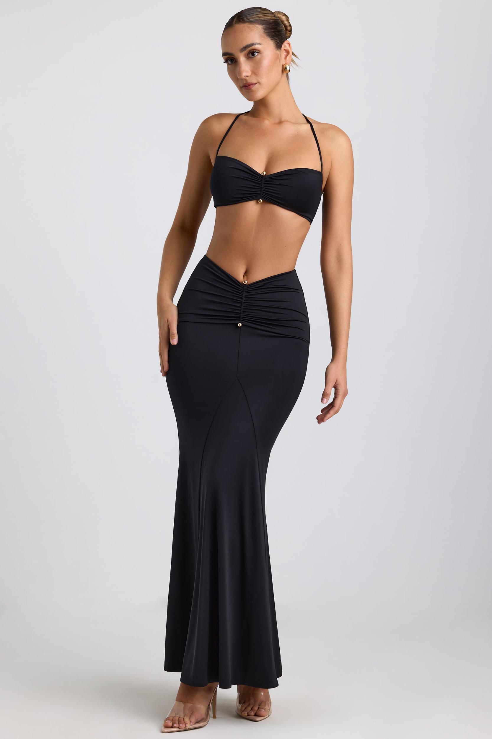 Slinky Jersey Hardware Detail Halterneck Bralette in Black Product Image