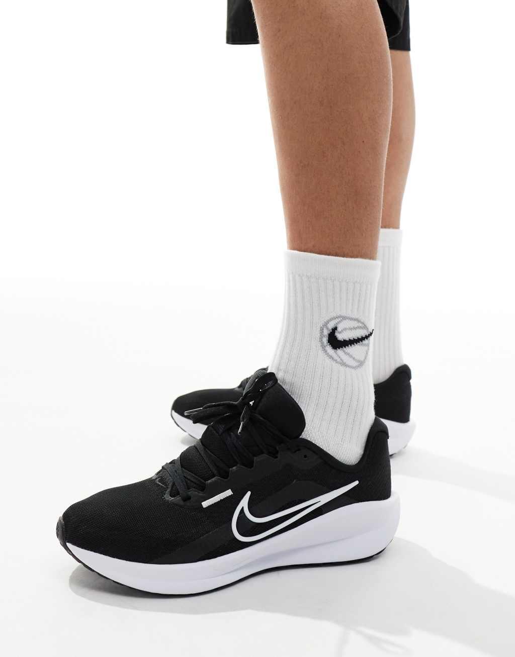 Nike Running Downshifter 13 sneakers in black and white Product Image