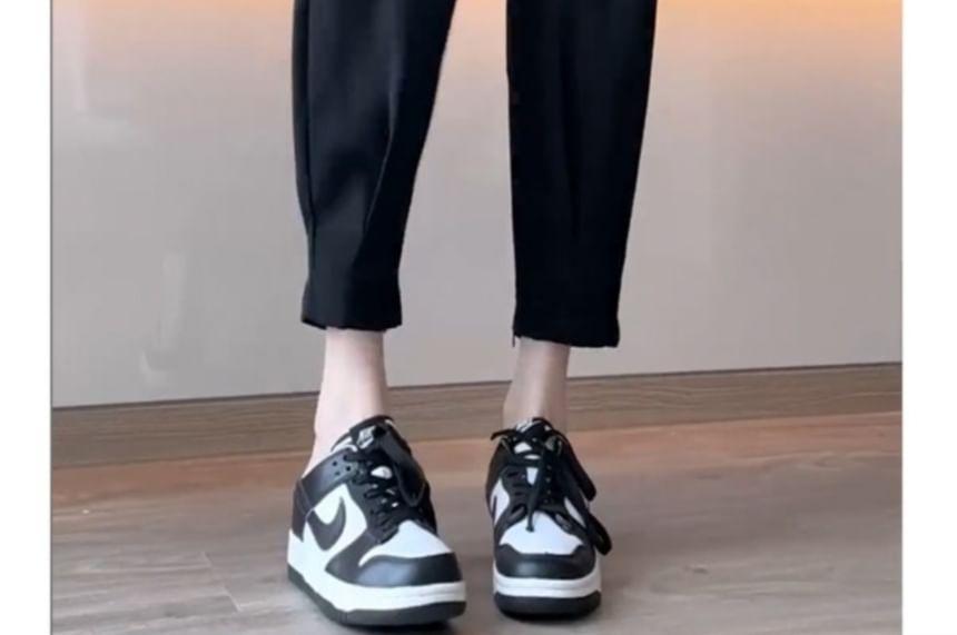 Plus Size High Rise Plain Wide Leg Gather Cuff Cropped Harem Pants Product Image