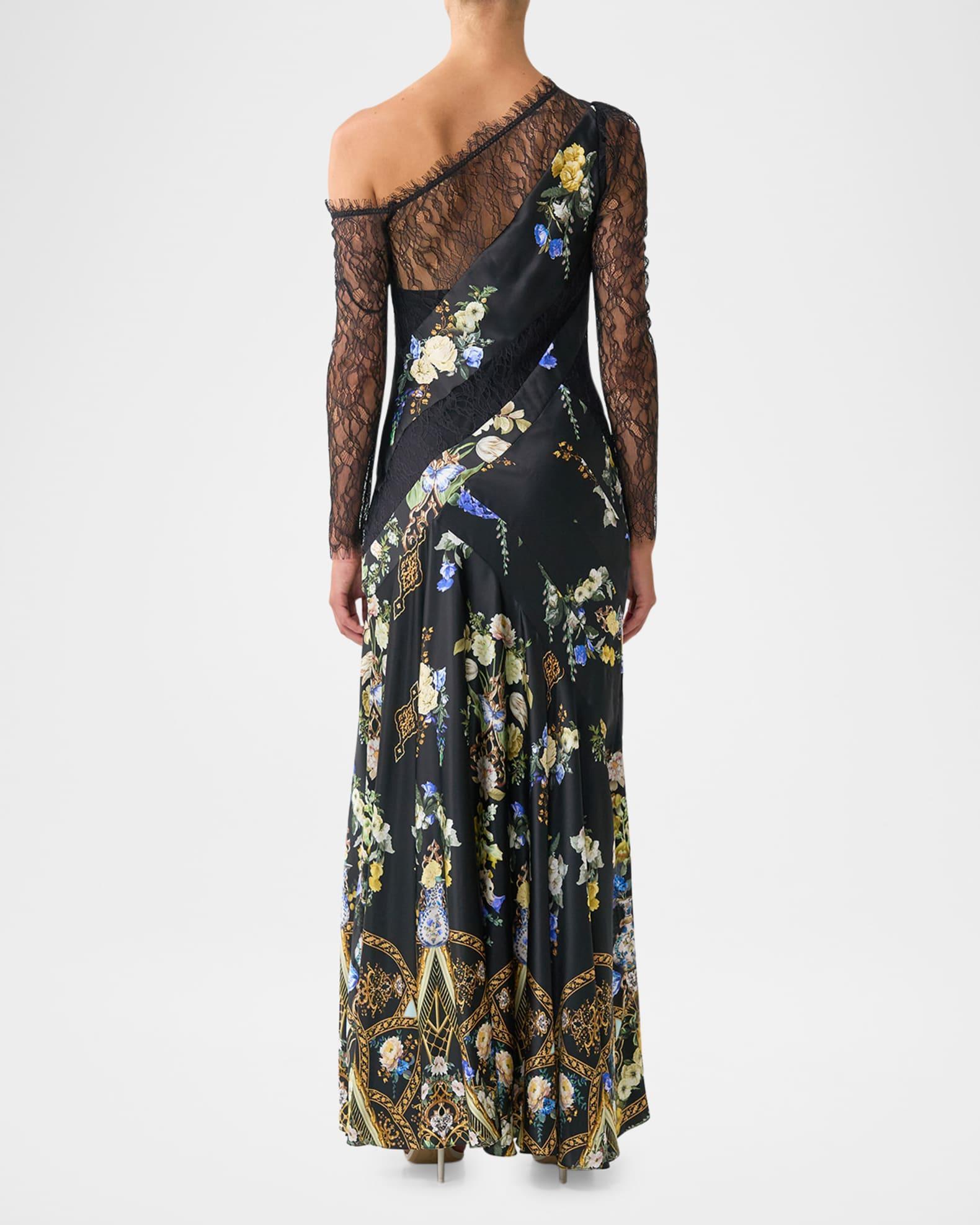 Ottoman Elegance Lace Splice One-Shoulder Dress Product Image