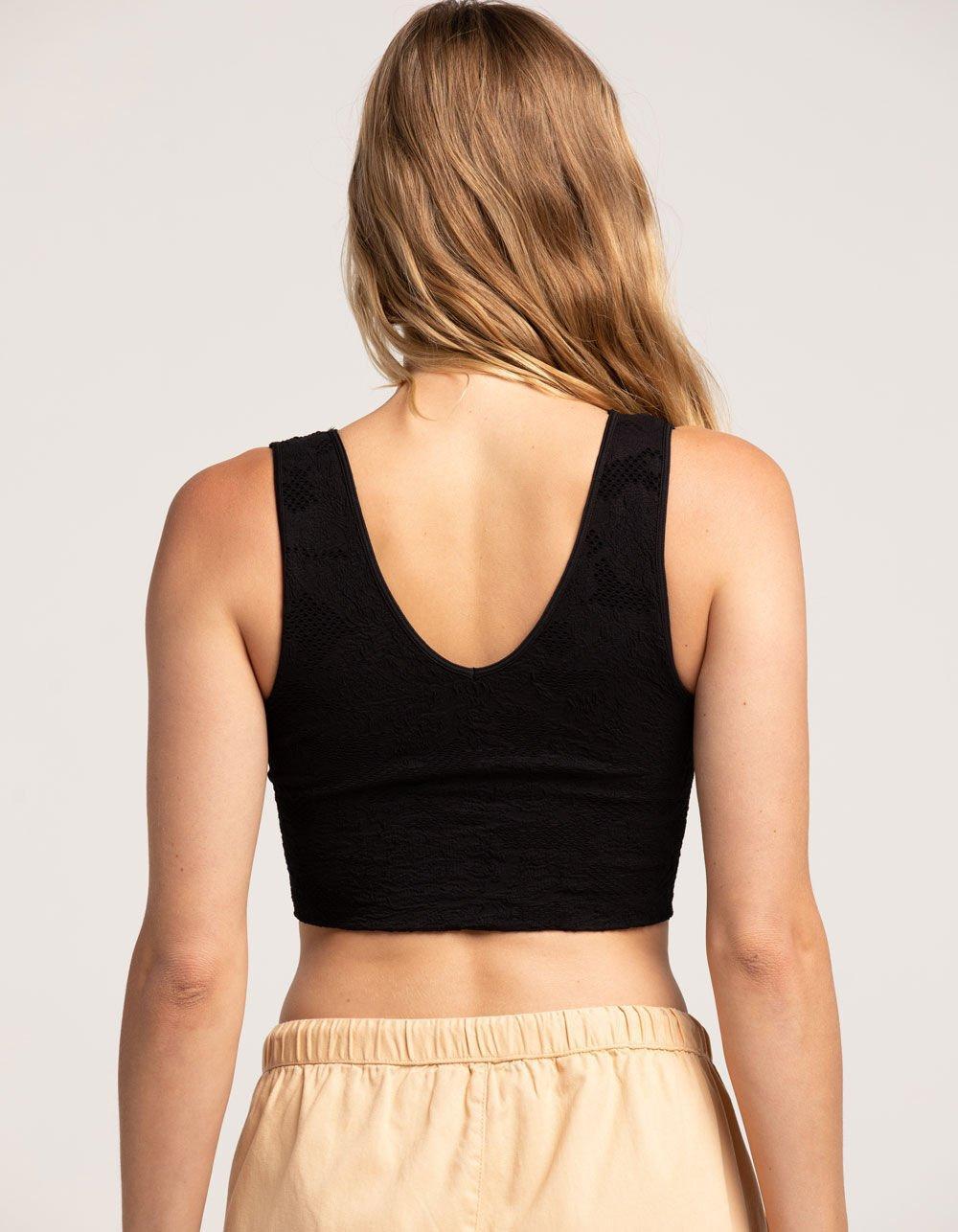 FULL TILT Seamless Textured Deep V Womens Tank Top - BLACK Product Image