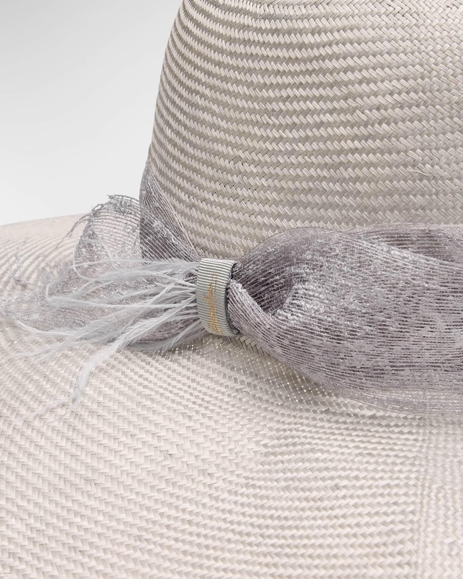 Straw Large Brim Hat With Ostrich Feathers  Product Image