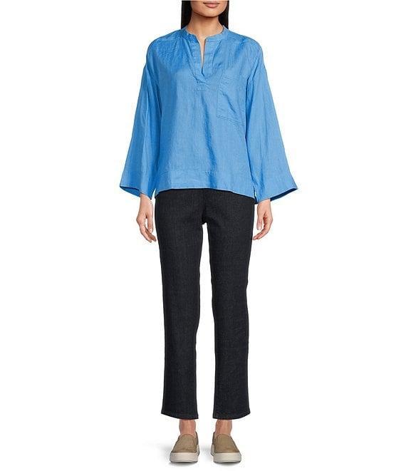 Eileen Fisher Organic Linen Mandarin Collar Long Sleeve Pop-Over Top Product Image