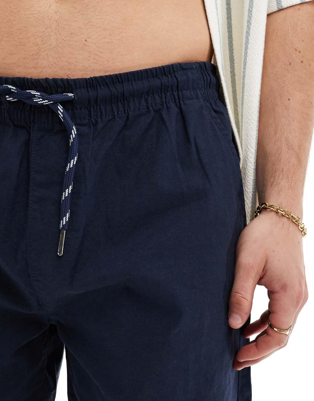 Brave Soul lightweight cotton elastic waist shorts in navy Product Image