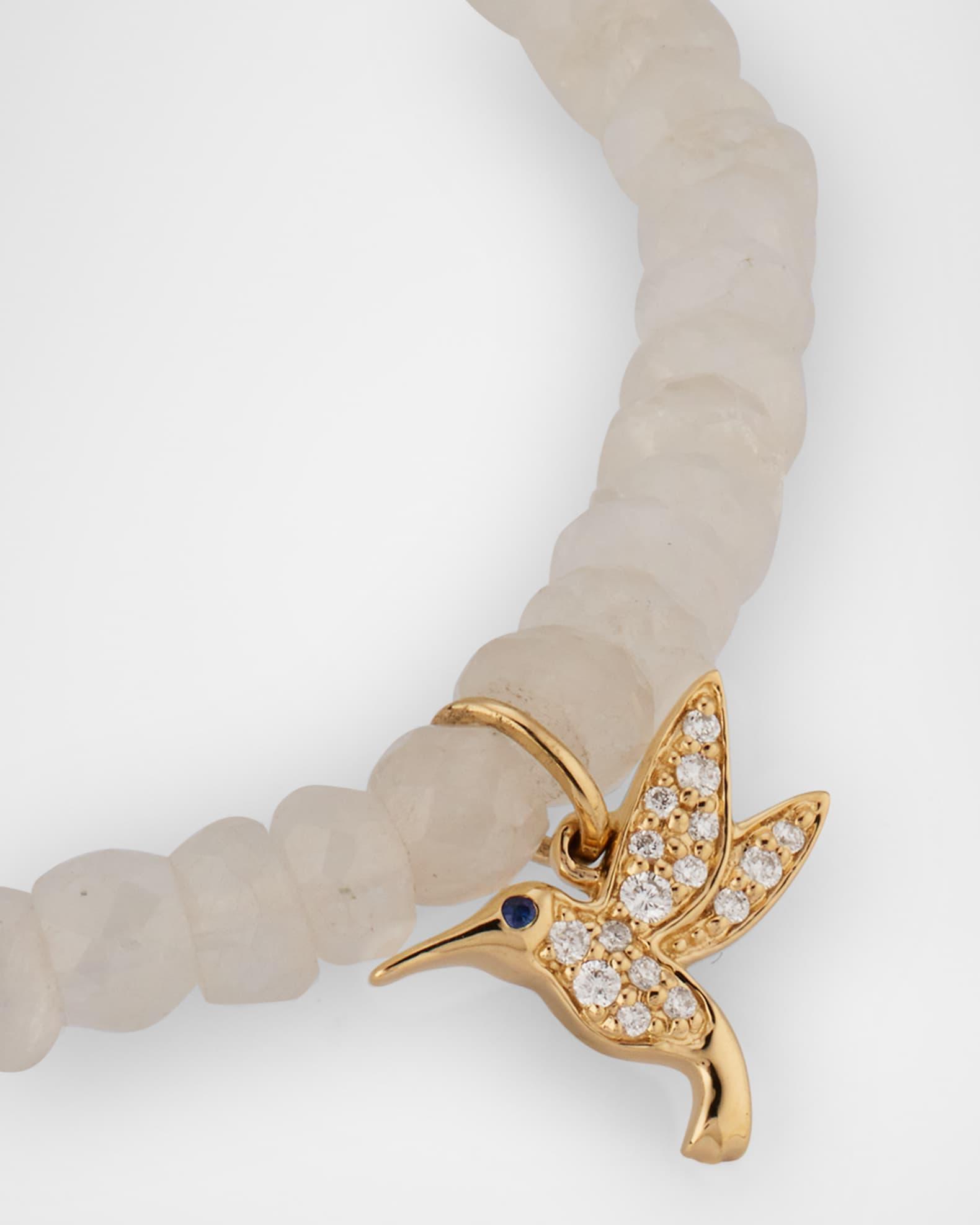 14K Gold Hummingbird Charm on Rainbow Moonstone Beaded Bracelet Product Image