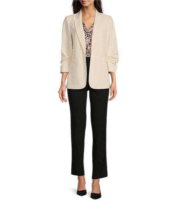 Jones New York Stretch Twill Notch Lapel Scrunch Sleeve Open Front Jacket Product Image