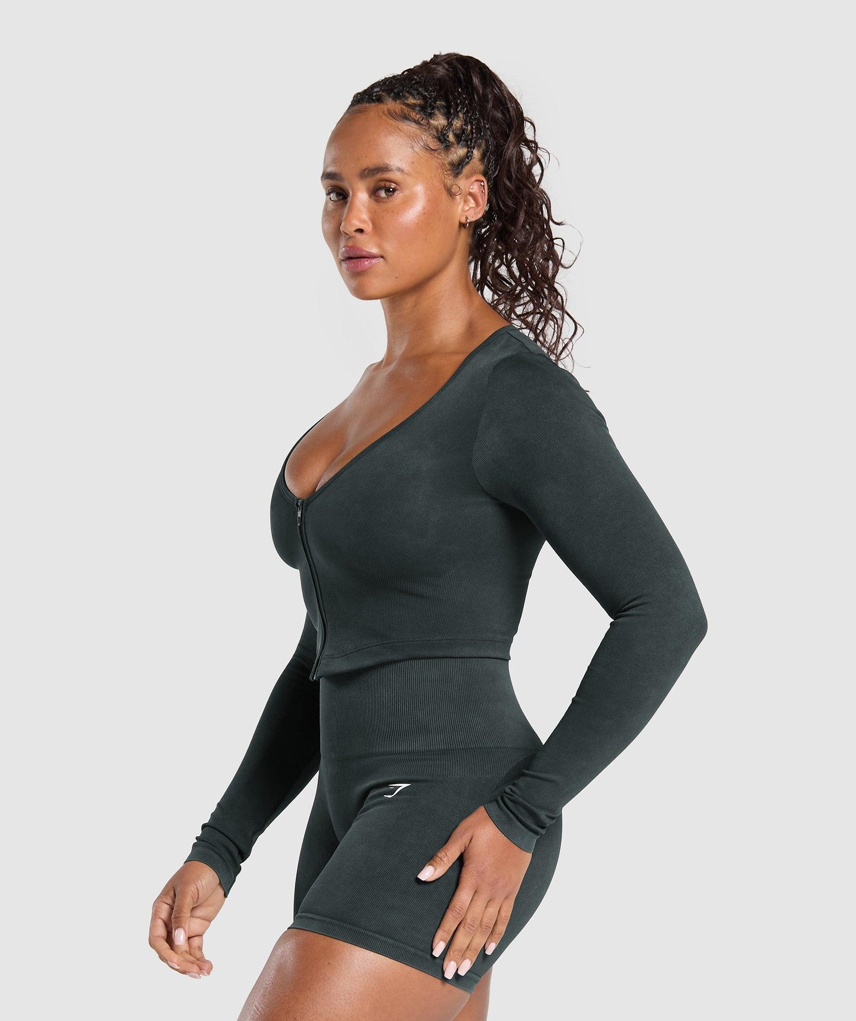 Gymshark Gains Seamless Washed Zip Up Jacket - Black Female Product Image