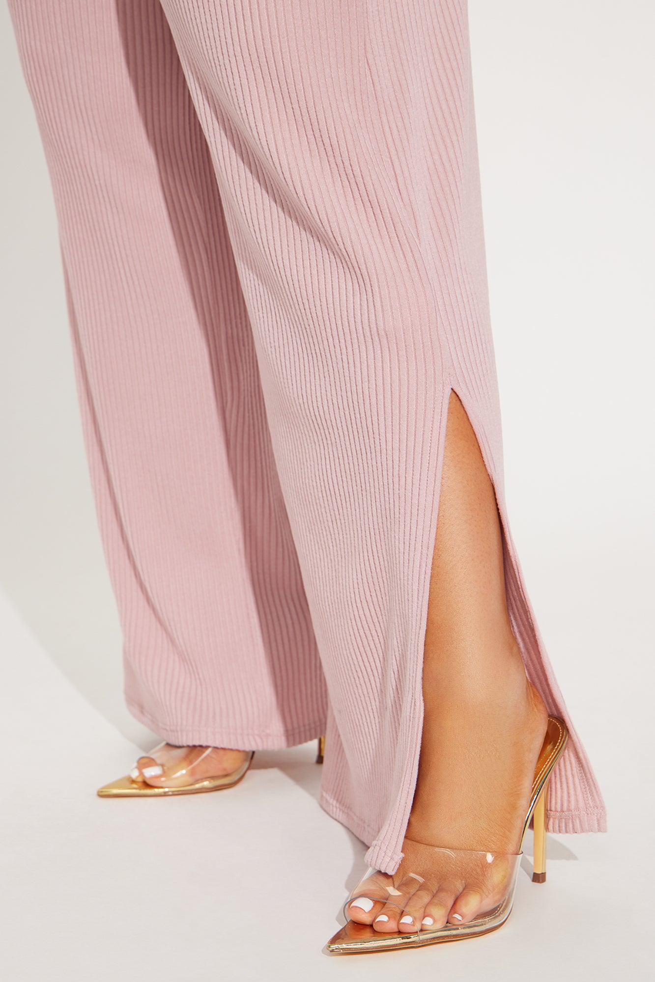 Maya Cozy Ribbed Pant Set - Pink Product Image