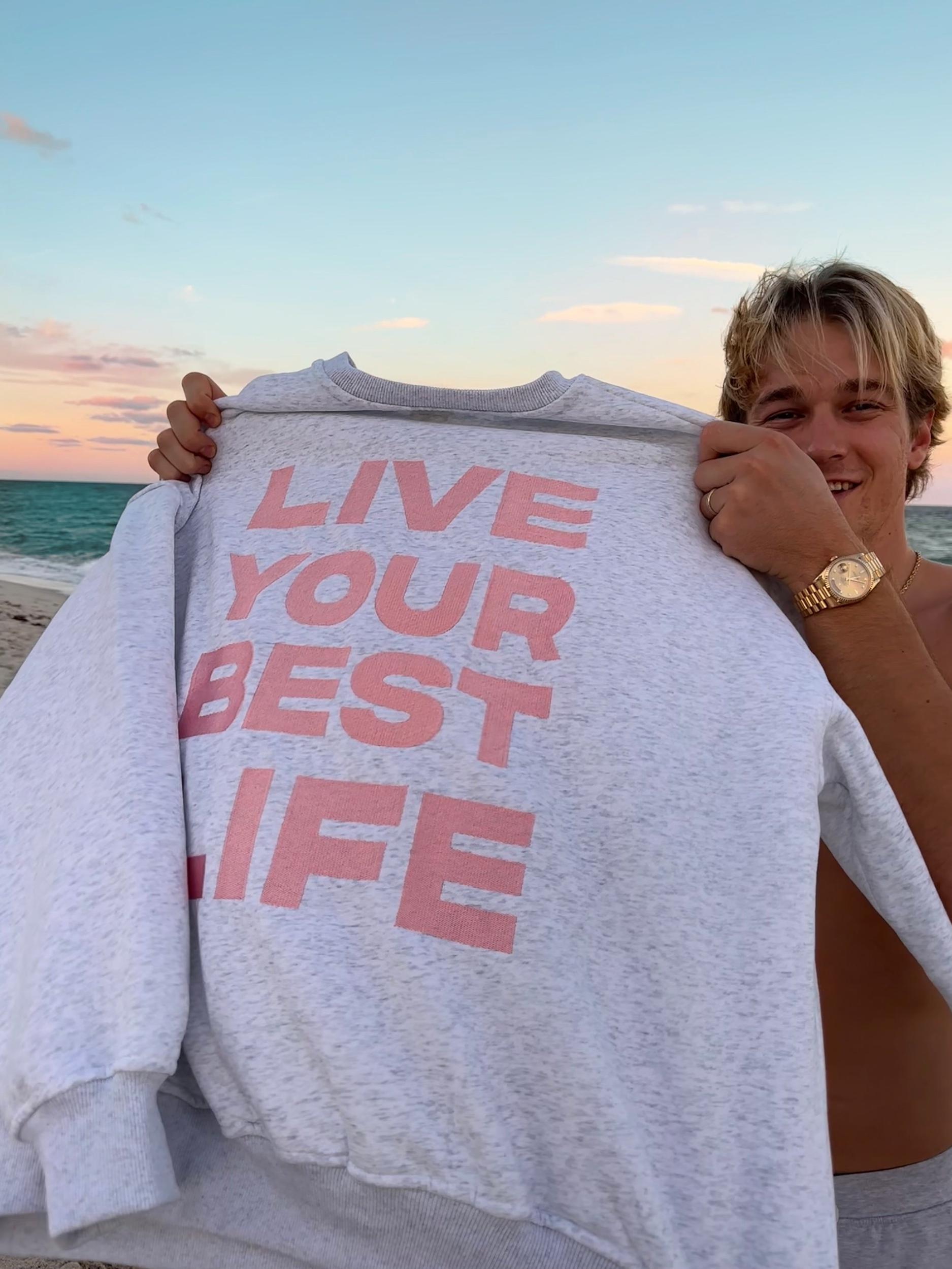 Pearl Grey Live Your Best Life Embroider Sweatshirt Product Image
