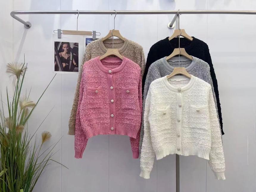 Crew Neck Plain Pocket Detail Cardigan Product Image