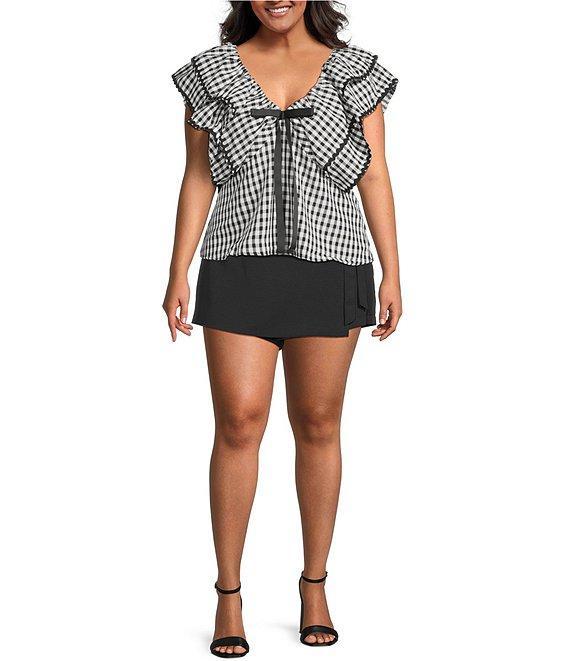 Sugarlips Plus Leoti Gingham Printed Flutter Sleeve Babydoll Top Product Image
