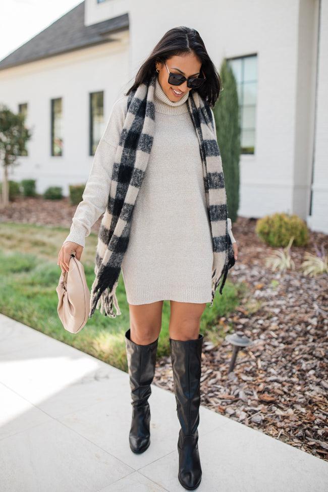 Changing Locations Beige Turtleneck Sweater Dress Product Image