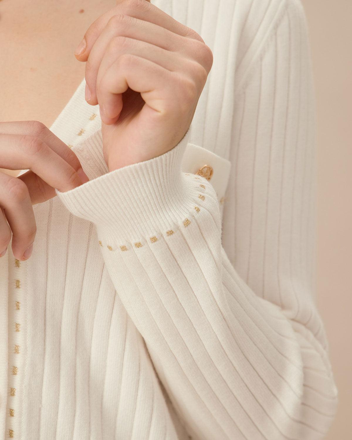 White Contrasting Single-Breasted Cardigan Product Image