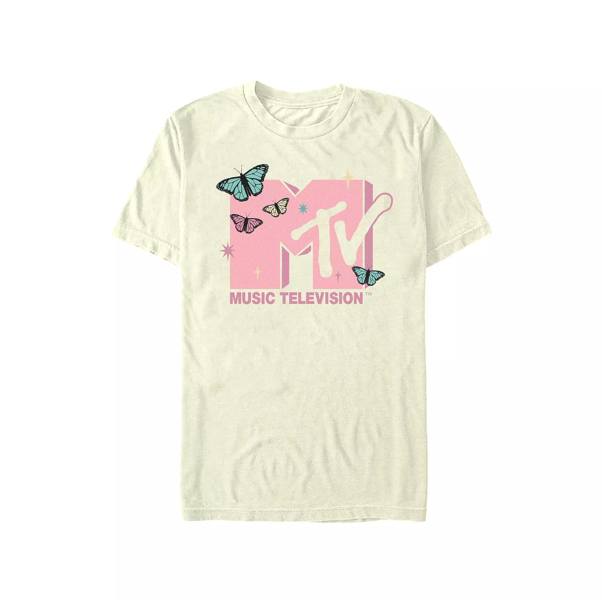 Juniors' MTV Butterflies And Sparkles Logo Graphic Tee, Women's, Size: XL, Natural Product Image