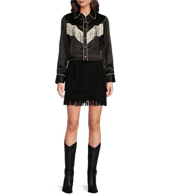Scully Western Fringe Collared Long Sleeve Blouse Product Image