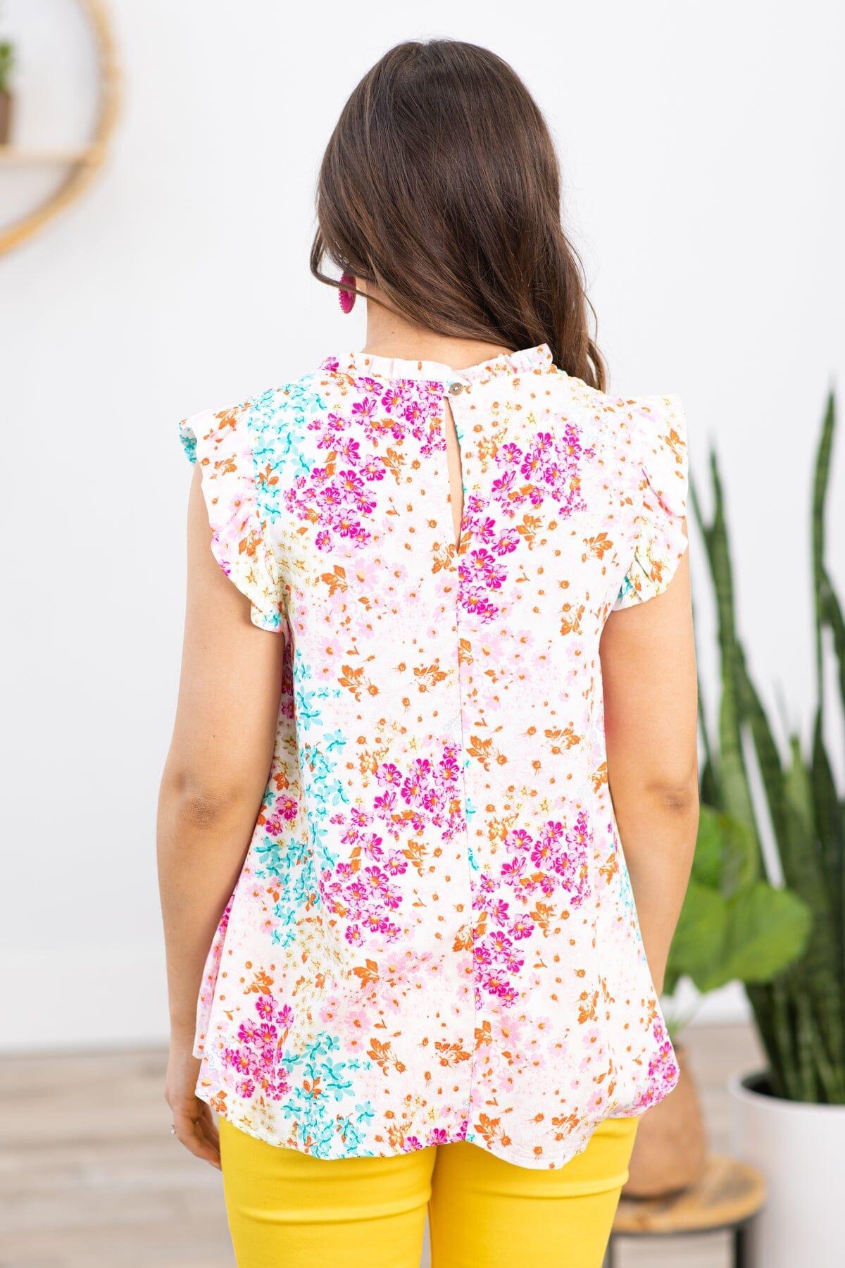 Pink Multicolor Floral Ruffle Sleeve Top Product Image