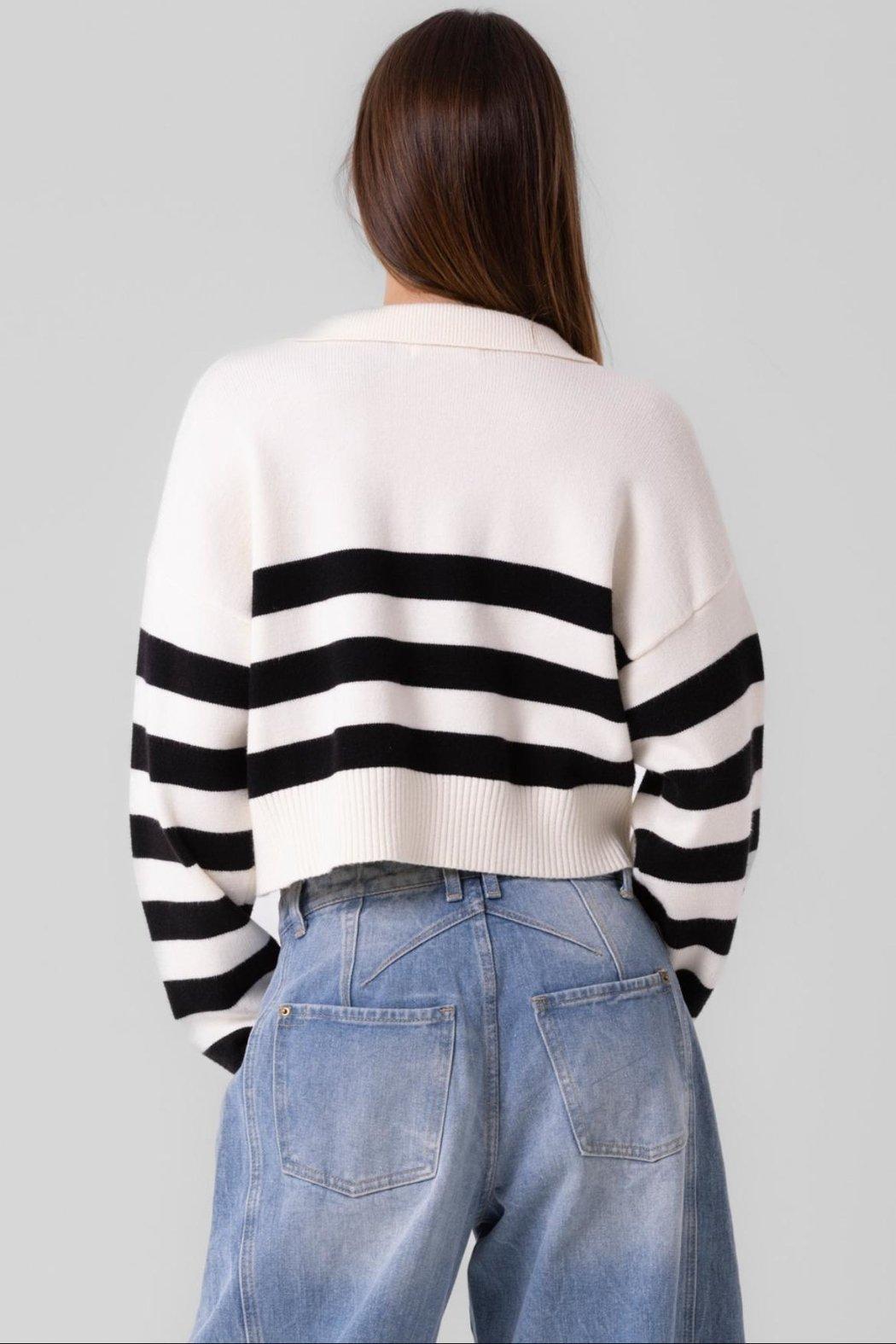 Striped Polo-Collar Sweater Product Image