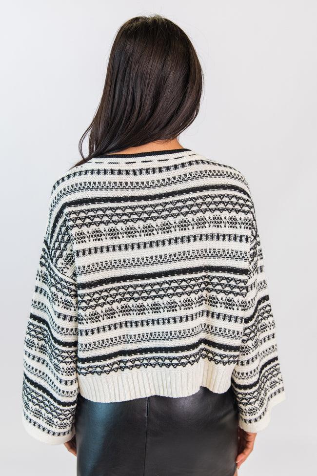 One Step Up Ivory and Black Printed Crew Neck Sweater  FINAL SALE Product Image