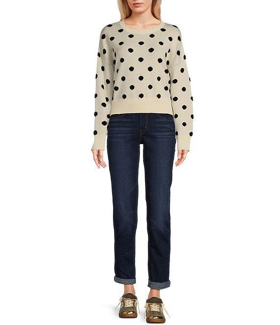 Originality Long Sleeve Drop Shoulder Boxy Pullover Polka Dot Sweater Product Image